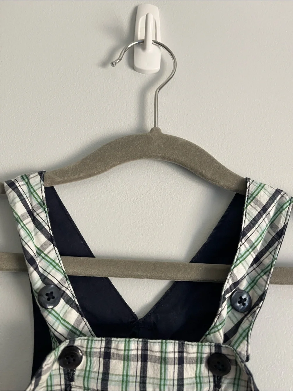 GAP Green, White & Navy Plaid Baby Overalls